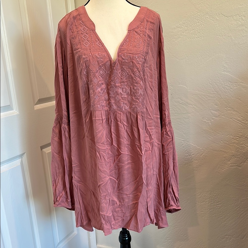 Torrid Dusty Rose Crinkle Long Sleeve Tunic